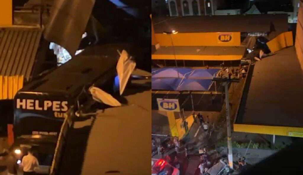 Acidente em Juiz de Fora: Ônibus de Turismo Colide com Carros e Invade Supermercado Acidente em Juiz de Fora: Ônibus de Turismo Colide com Carros e Invade Supermercado