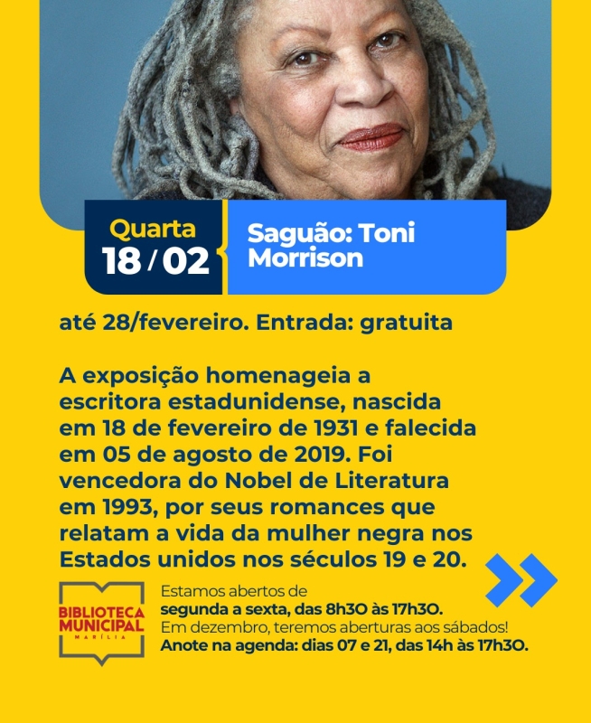 Exposição em Marília Celebra a Vida e Obra de Toni Morrison