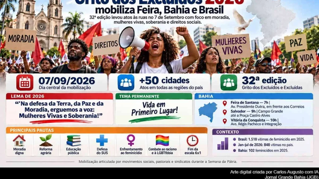 Grito dos Excluídos 2026 mobiliza mais de 50 cidades por moradia, direitos e fim da escala 6×1