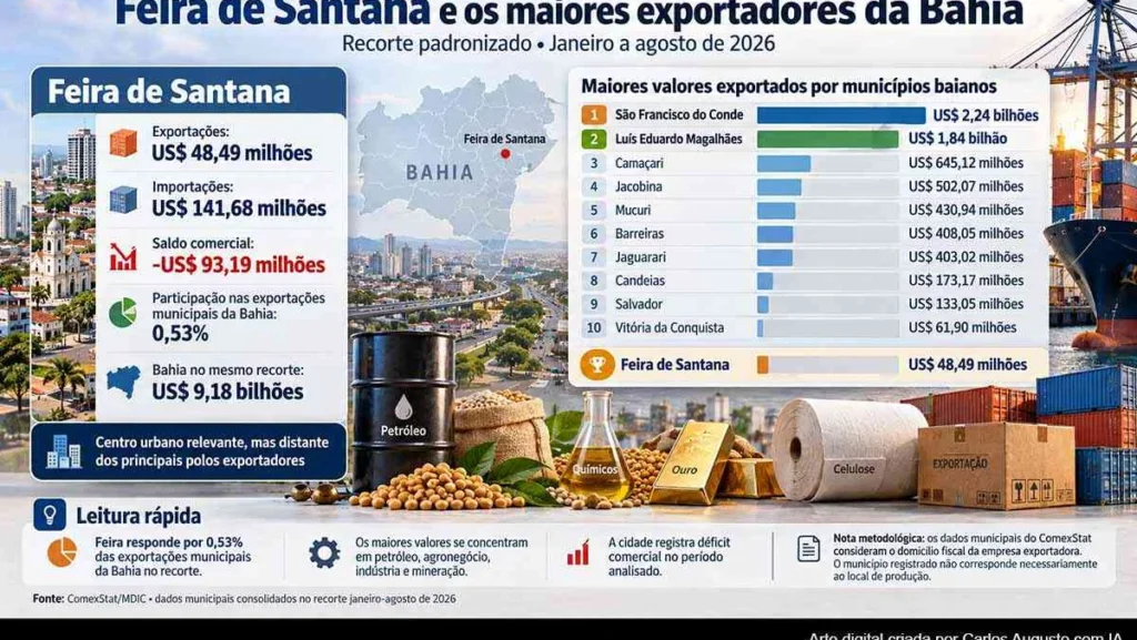 Feira de Santana exporta US$ 48,5 milhões e enfrenta desafio de diversificação no comércio exterior