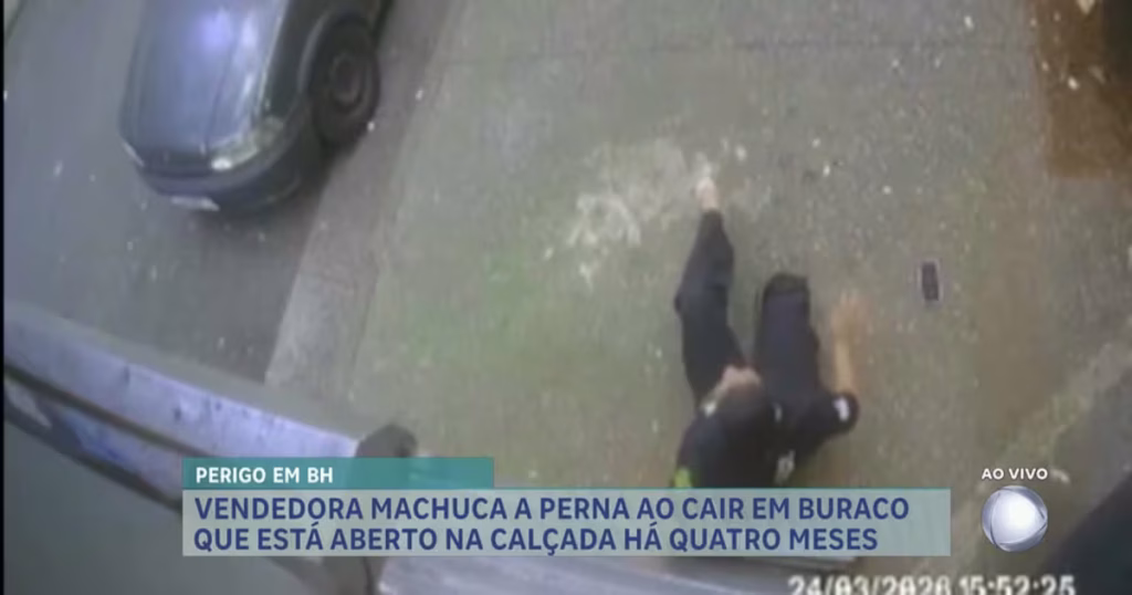 Vendedora se lesiona após cair em buraco na calçada do Centro de BH