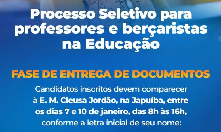 Entrega de Documentos do Processo Seletivo de Educação: Nova Organização Alfabética