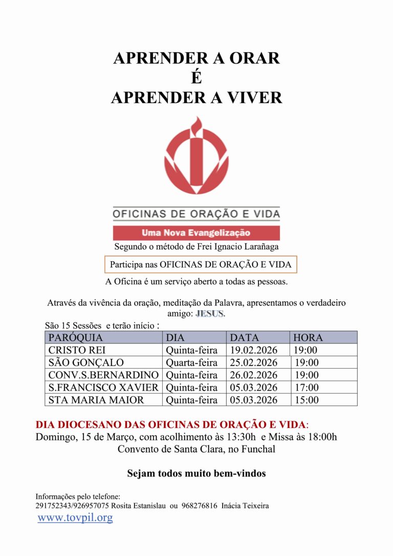 Oficinas de Oração e Vida: Ciclo de Encontros Começa em Fevereiro e Evento Especial em Março