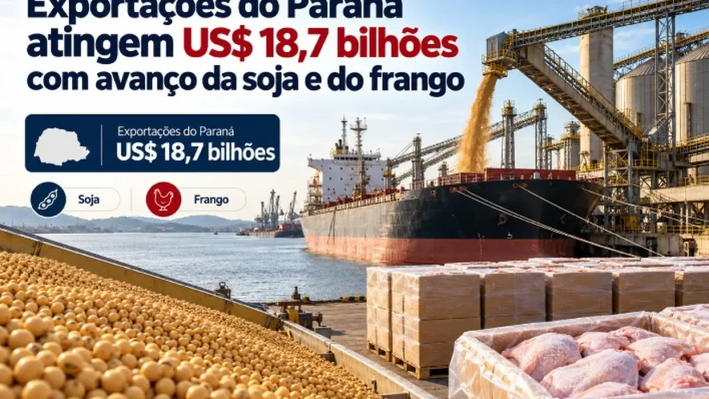 Exportações do Paraná Crescem para US$ 18,7 Bilhões com Força da Soja e do Frango