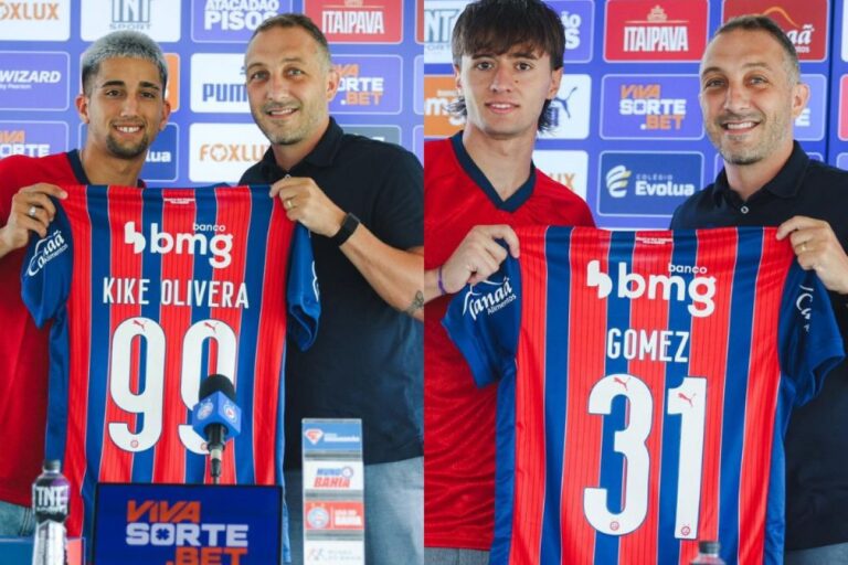 Bahia Recebe Kike Olivera e Román Gómez em Apresentação Após Treino