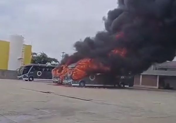 Incêndio em Garagem na Bahia: Ônibus da Cidade Sol é Destruído em Chamativa Cena Incêndio em Garagem na Bahia: Ônibus da Cidade Sol é Destruído em Chamativa Cena
