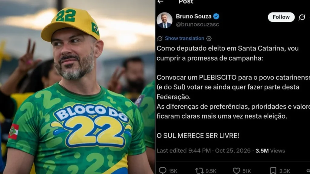 Deputado do PL propõe plebiscito para separar região Sul do Brasil