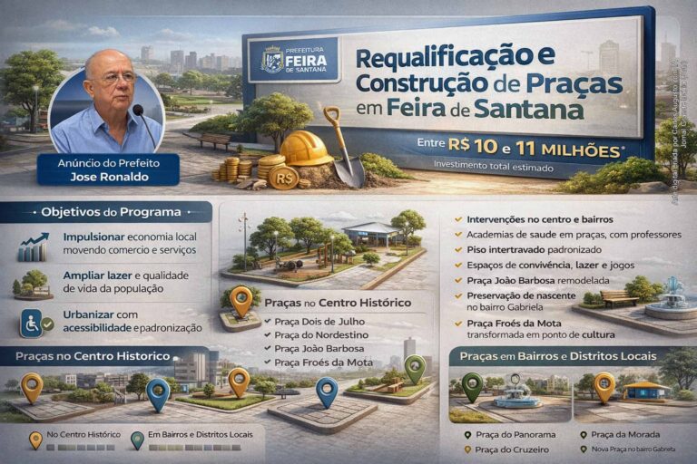 Prefeito José Ronaldo Lança Licitação de até R$ 11 Milhões para Requalificação de Praças em Feira de