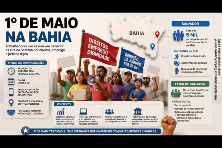 Mobilizações do 1º de Maio de 2026 Reúnem Trabalhadores em Salvador e Feira de Santana Mobilizações do 1º de Maio de 2026 Reúnem Trabalhadores em Salvador e Feira de Santana