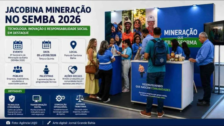 Jacobina Mineração destaca inovação tecnológica e impacto social no SEMBA 2026 Jacobina Mineração destaca inovação tecnológica e impacto social no SEMBA 2026