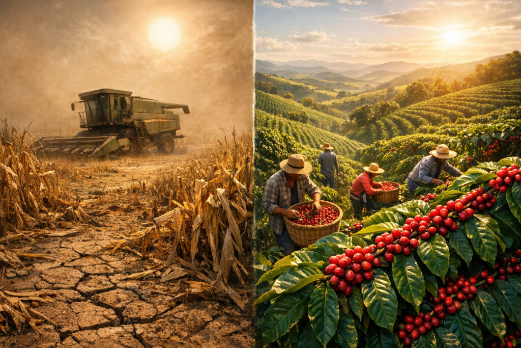Agronegócio brasileiro enfrentará R$ 68 bilhões em perdas em 2026: milharal em crise, mas café se destaca Agronegócio brasileiro enfrentará R$ 68 bilhões em perdas em 2026: milharal em crise, mas café se de