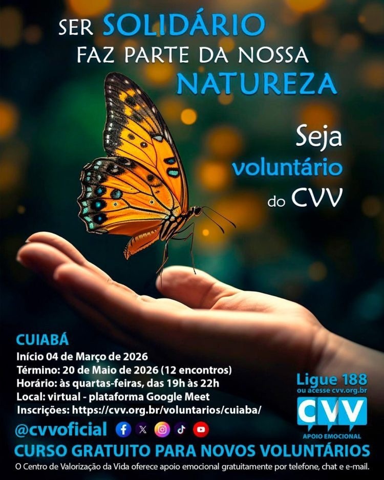 Curso Gratuito de Formação de Voluntários do CVV em Cuiabá Curso Gratuito de Formação de Voluntários do CVV em Cuiabá