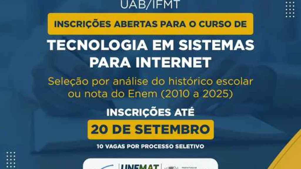 UAB e IFMT abrem 20 vagas para graduação EaD em Tecnologia em Sistemas para Internet UAB e IFMT abrem 20 vagas para graduação EaD em Tecnologia em Sistemas para Internet