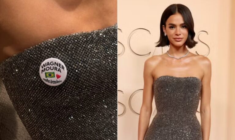Bruna Marquezine brilha no Oscar 2026 com broche em apoio a Wagner Moura