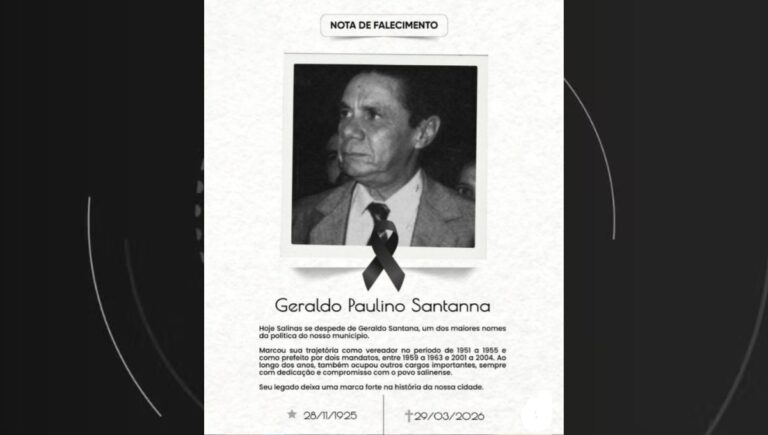 Despedida de Geraldo Paulino Santanna: Ex-prefeito de Salinas Falace aos 100 Anos