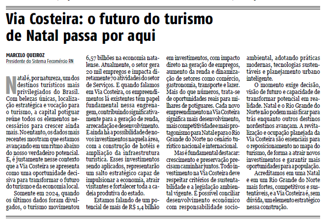 Via Costeira: O Futuro do Turismo em Natal e as Oportunidades de Crescimento Via Costeira: O Futuro do Turismo em Natal e as Oportunidades de Crescimento