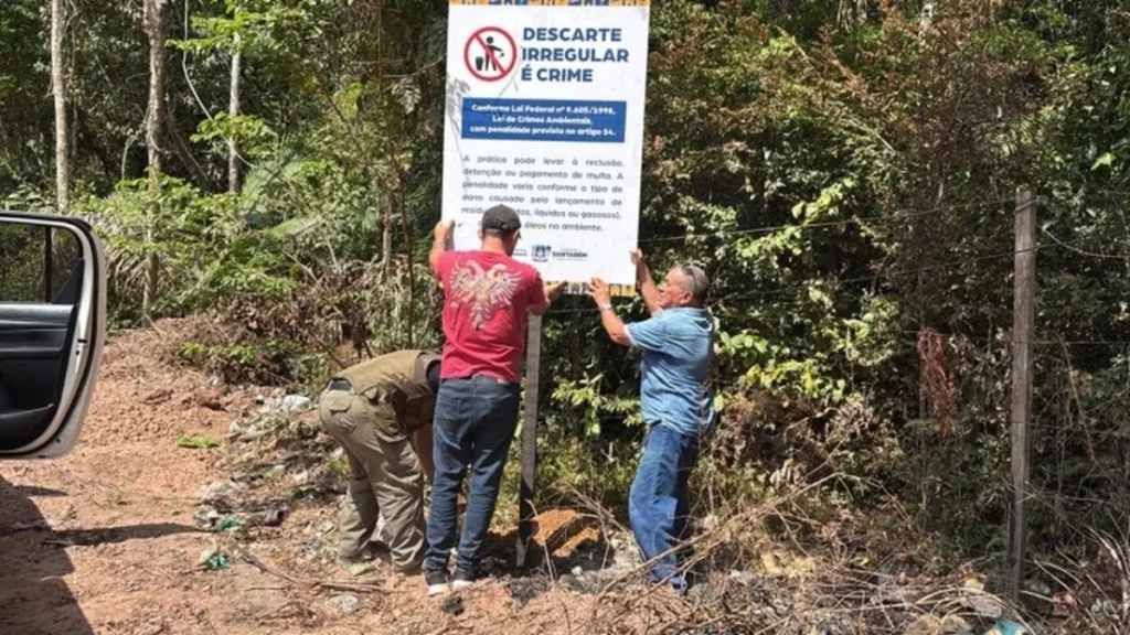 Prefeitura de Santarém instala placas educativas para combater descarte irregular no bairro Saubal Prefeitura de Santarém instala placas educativas para combater descarte irregular no bairro Saubal