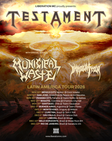 Metal Extremo em Alta: Testament, Municipal Waste e Immolation em São Paulo em Dezembro de 2026 Metal Extremo em Alta: Testament, Municipal Waste e Immolation em São Paulo em Dezembro de 2026
