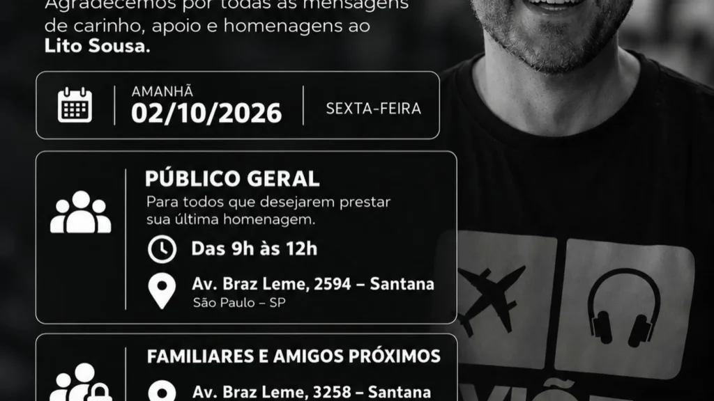 Velório de Lito Sousa em São Paulo reúne fãs e familiares para última homenagem Velório de Lito Sousa em São Paulo reúne fãs e familiares para última homenagem