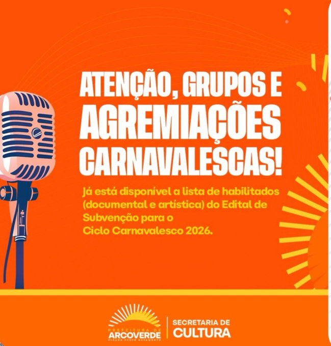 Arcoverde Revela Habilitados do Edital de Subvenção para o Carnaval 2026 Arcoverde Revela Habilitados do Edital de Subvenção para o Carnaval 2026