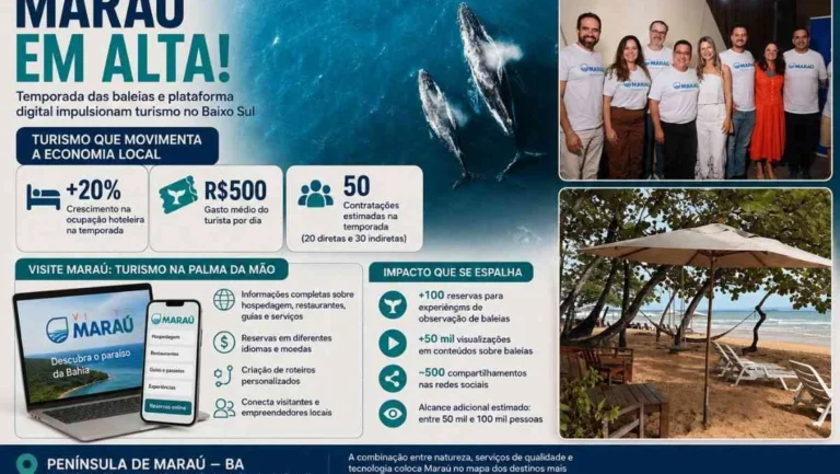 Maraú impulsiona turismo na temporada de baleias com plataforma digital e alta na ocupação