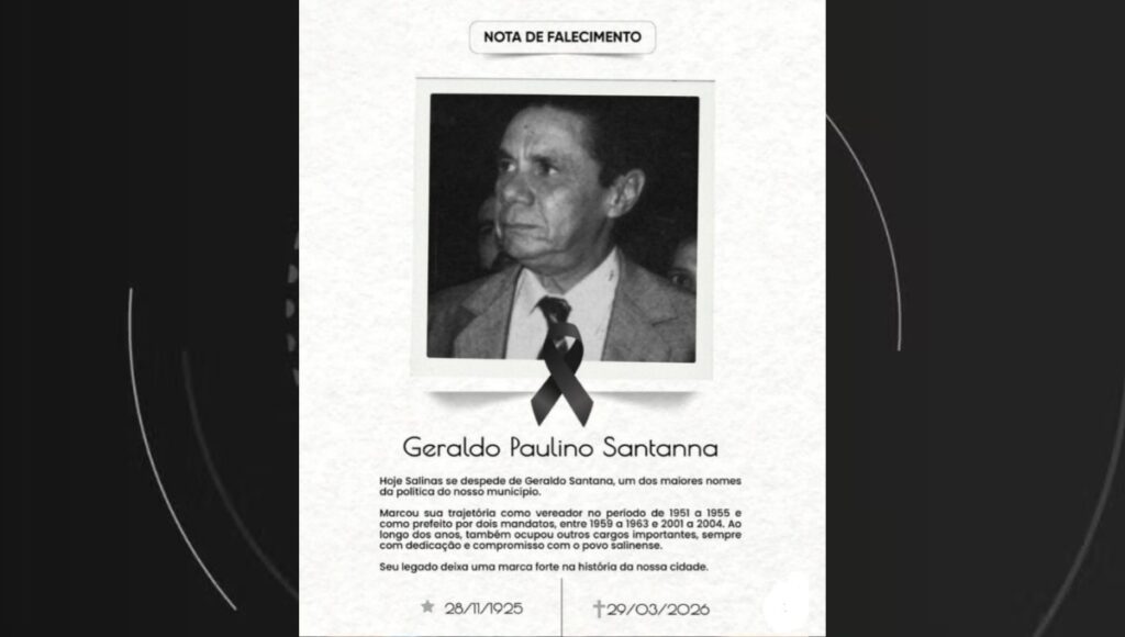 A História de Geraldo Paulino Santanna: Ex-Prefeito de Salinas Morre aos 100 Anos A História de Geraldo Paulino Santanna: Ex-Prefeito de Salinas Morre aos 100 Anos