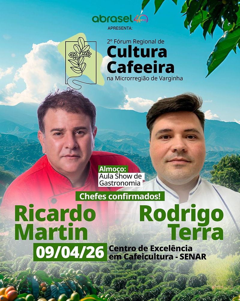 Gastronomia do Café em Foco: Chefs Ricardo Martin e Rodrigo Terra Brilham no Fórum de Cultura Cafeeira Gastronomia do Café em Foco: Chefs Ricardo Martin e Rodrigo Terra Brilham no Fórum de Cultura Cafeei