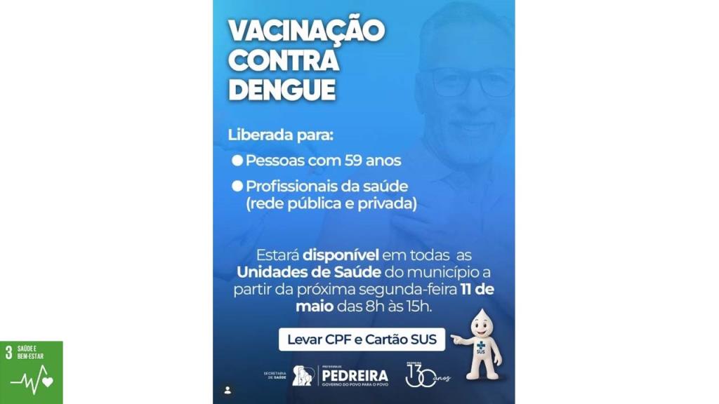 Vacina Contra a Dengue Chega a Novos Públicos em Pedreira | Saúde em Foco Vacina Contra a Dengue Chega a Novos Públicos em Pedreira | Saúde em Foco