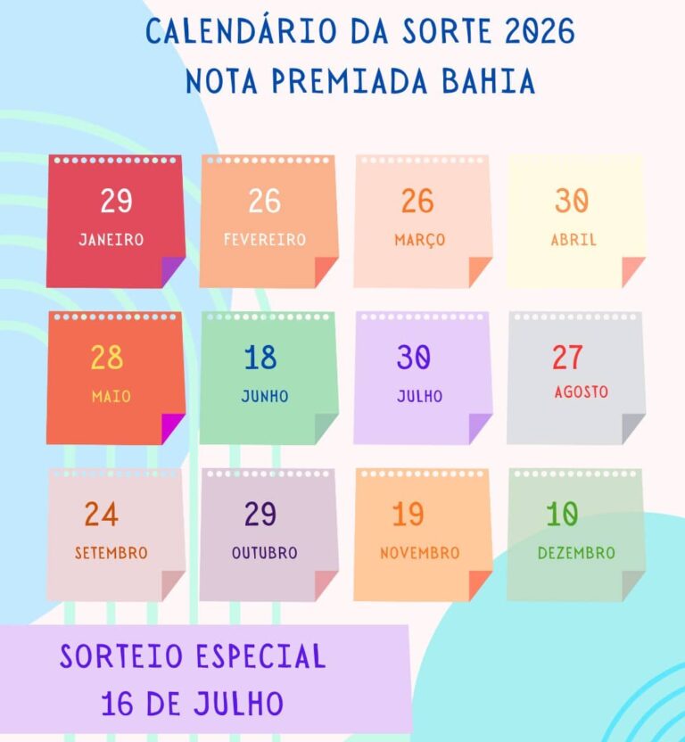Nota Premiada Bahia: Calendário de Sorteios de 2026 Já Está Disponível! Nota Premiada Bahia: Calendário de Sorteios de 2026 Já Está Disponível!