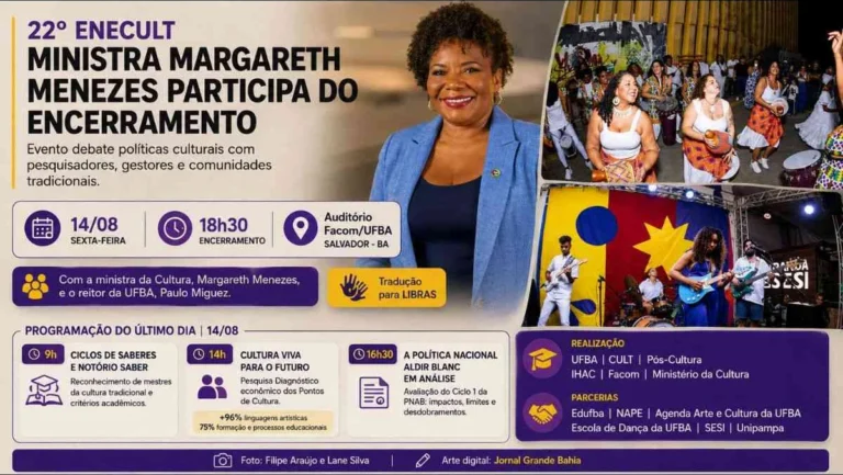 Ministra Margareth Menezes encerra 22º Enecult com diálogo sobre políticas culturais Ministra Margareth Menezes encerra 22º Enecult com diálogo sobre políticas culturais